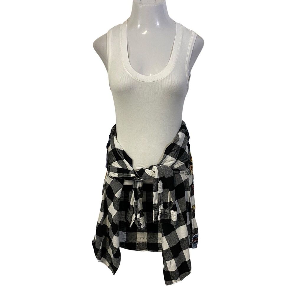 Upcycled Flannel Shirt Shacket Womens XL Dr Who Tardis Custom Grunge Skater Rock - Picture 12 of 14